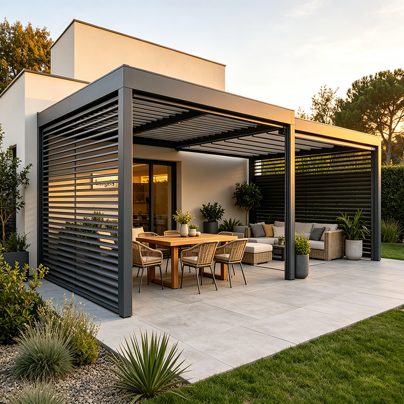 Integrated Outdoor Shading System: Louver Pavilions and Retractable Awnings for Better Outdoor Living